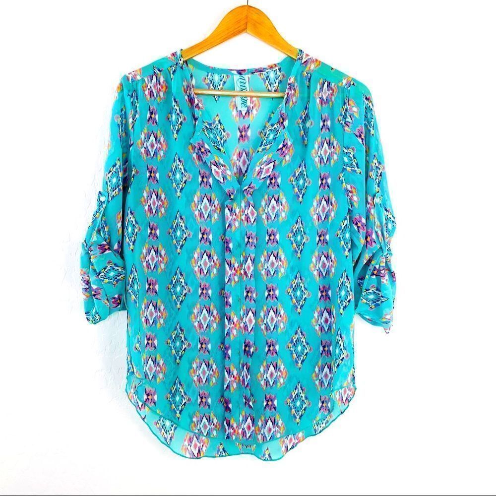 Dina Be teal and pink southwest semi sheer top